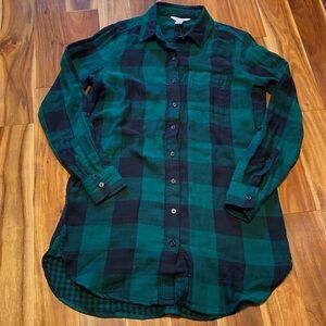 NWT Women’s Size XS Flannel Green & Black Checked 100% Cotton Shirt-dress